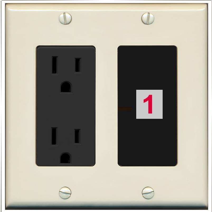 RiteAV Custom Wall Plate 1 Port - Outlet [Light-Almond/Black]