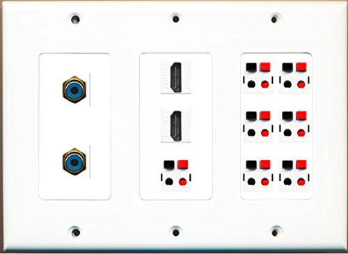 RiteAV 2 HDMI 2 RCA Blue 7 Speaker Jack 7.2 Wall Plate OVERSIZED White
