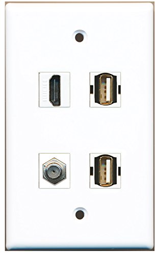 RiteAV - 1 Port HDMI 1 Port Coax Cable TV- F-Type 2 Port USB A-A Wall Plate