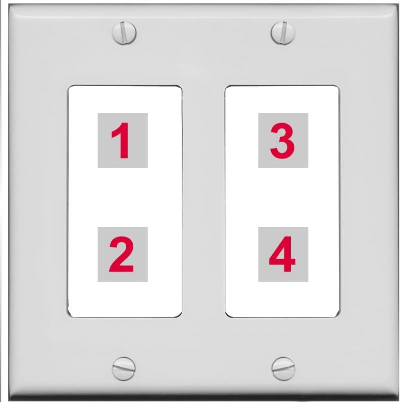 RiteAV Custom 4 Port Custom Wall Plate - 2 Gang [Gray/White]