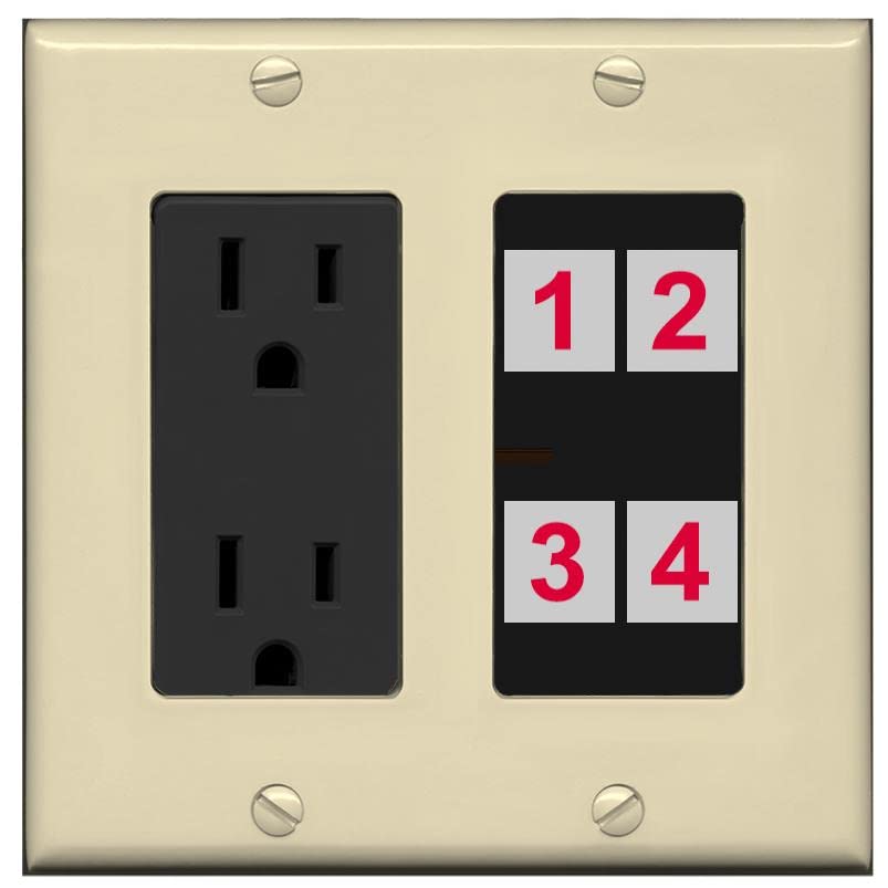 RiteAV Custom 4 Port Custom Wall Plate - Outlet [Ivory/Black]