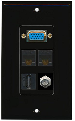 RiteAV (1 Gang Decorative Svga HDMI Coax 2 Cat6 Ethernet Wall Plate Black