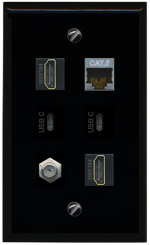 RiteAV CAT7 Coax 2 HDMI 2 USBC Flat/Solid Wall Plate [Black]