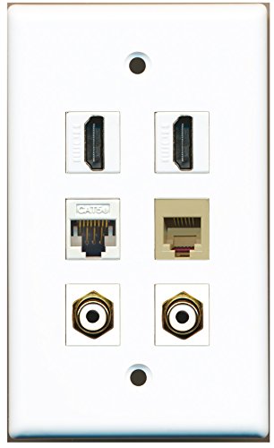 RiteAV - 2 HDMI 2 Port RCA White 1 Port Phone RJ11 RJ12 Beige 1 Port Cat5e Ethernet White Wall Plate