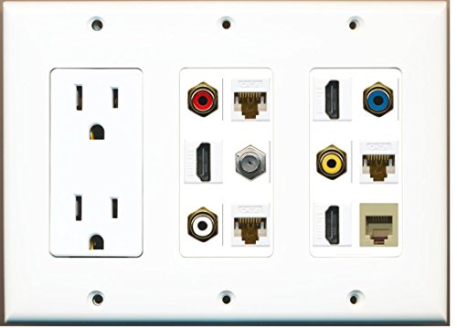 RiteAV (3 Gang 15A Outlet 3 HDMI Coax 3 Cat6 RCA Red Blue White Yellow Phone Wall Plate