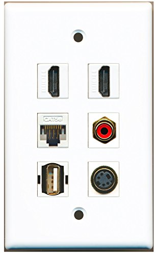 RiteAV - 2 HDMI 1 Port RCA Red 1 Port USB A-A 1 Port S-Video 1 Port Cat5e Ethernet White Wall Plate