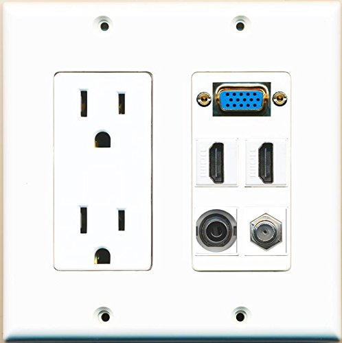 RiteAV Power Outlet Svga 2 HDMI White Coax 3.5mm Wall Plate White