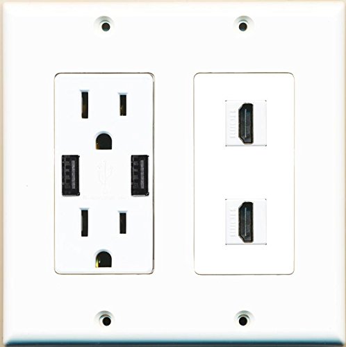 RiteAV HDMI Wall Plate 2 Port - USB Charger [White/White]