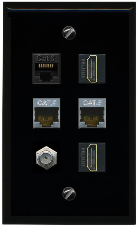 RiteAV CAT6 2 CAT7 COAX 2 HDMI Flat/Solid Wall Plate [Black]