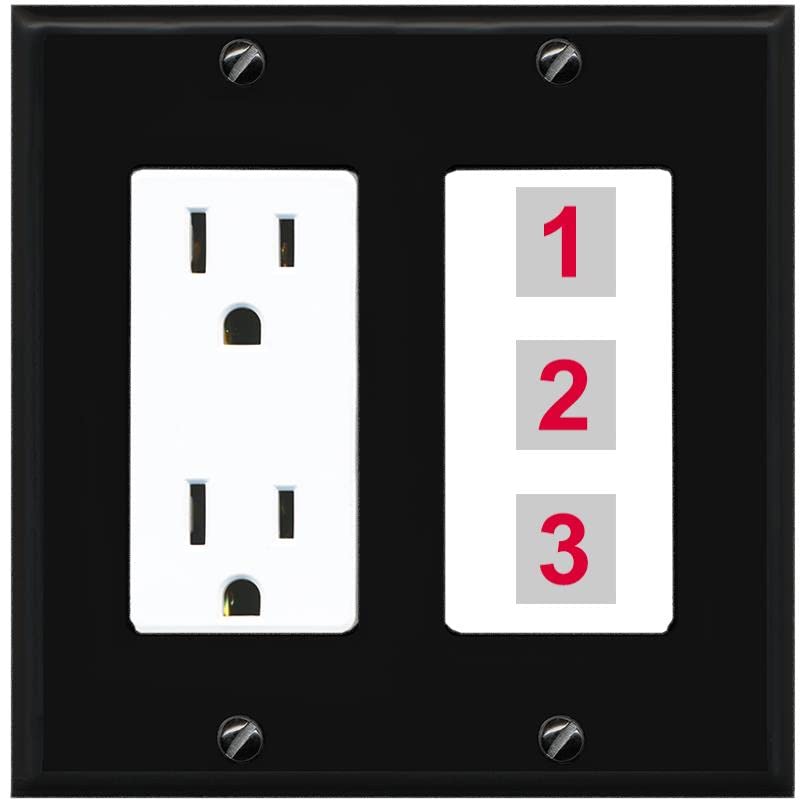 RiteAV Custom Wall Plate 3 Port - Outlet [Black/White]