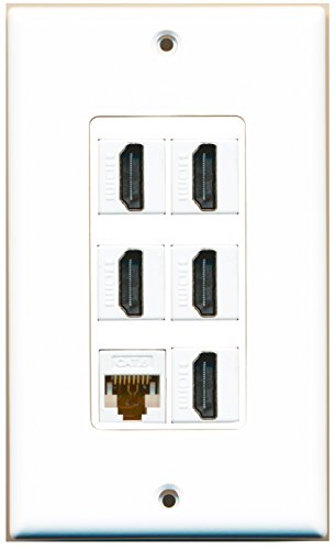 RiteAV 5 Port HDMI 1 Cat6 Ethernet White Wall Plate OVERSIZED