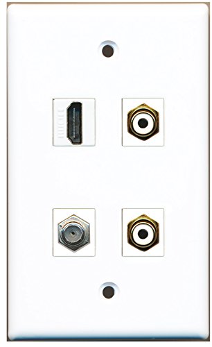 RiteAV - 1 Port HDMI 2 Port RCA White 1 Port Coax Cable TV- F-Type Wall Plate
