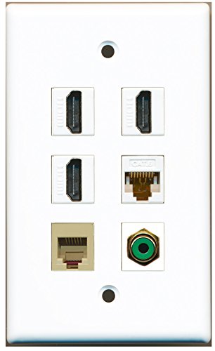 RiteAV - 3 HDMI 1 Port RCA Green 1 Port Phone RJ11 RJ12 Beige 1 Port Cat6 Ethernet White Wall Plate