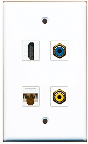 RiteAV - 1 Port HDMI 1 Port RCA Yellow 1 Port RCA Blue 1 Port Cat6 Ethernet White Wall Plate