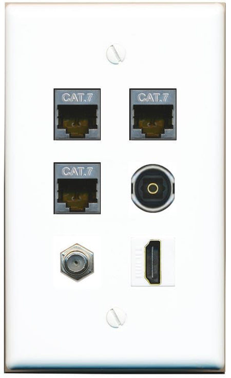 RiteAV 3 CAT7 COAX HDMI TOSLINK Flat/Solid Wall Plate [White]