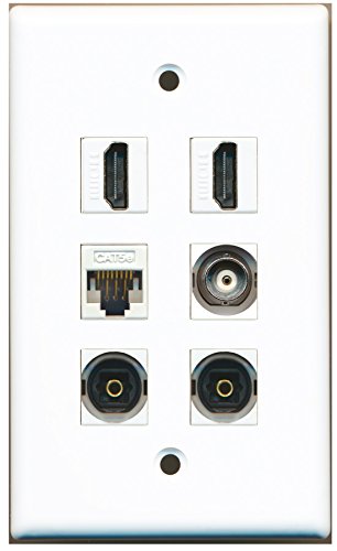 RiteAV - 2 HDMI 2 Port Toslink 1 Port BNC 1 Port Cat5e Ethernet White Wall Plate