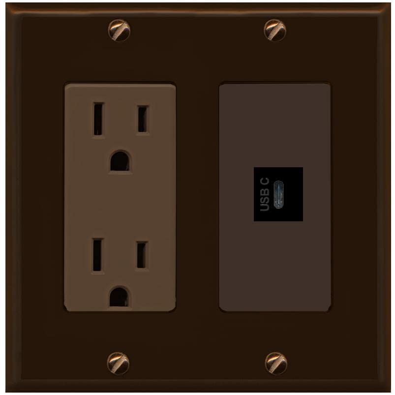 RiteAV USBC Wall Plate - Outlet [Brown/Brown]