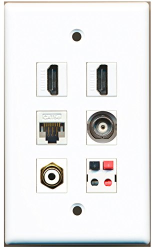 RiteAV - 2 HDMI 1 Port RCA White 1 Port BNC 1 Port Cat5e Ethernet White 1 Port Speaker Wall Plate