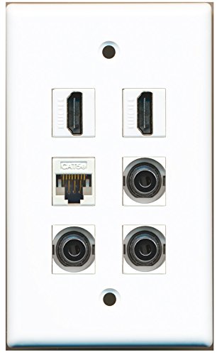 RiteAV - 2 HDMI 3 Port 3.5mm 1 Port Cat5e Ethernet White Wall Plate