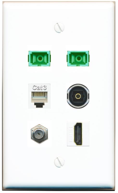 RiteAV Coax HDMI Phone 2 SC-APC-SX TOSLINK Flat/Solid Wall Plate [White]