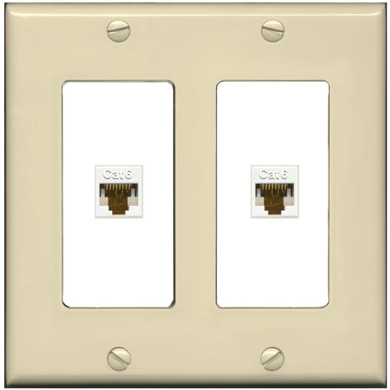 RiteAV 2 Port Cat6 Ethernet Wall Plate - 2 Gang [Ivory/White]