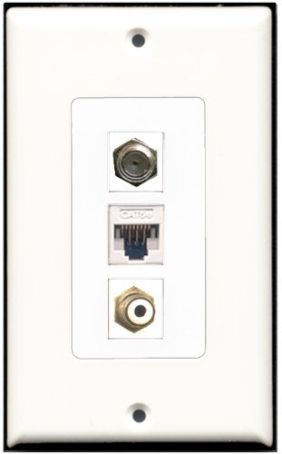 RiteAV 1 Port RCA White 1 Coax Cable TV- F-Type 1 Cat5e Ethernet White Wall Plate OVERSIZED