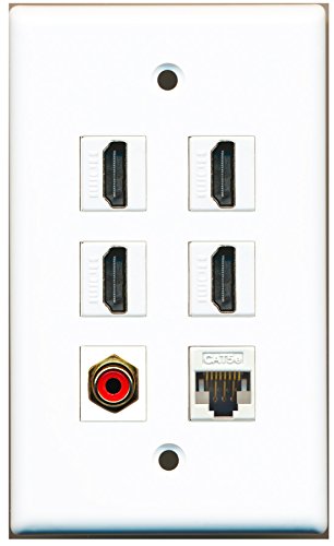 RiteAV - 4 HDMI 1 Port RCA Red 1 Port Cat5e Ethernet White Wall Plate