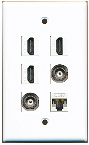 RiteAV - 3 HDMI 2 Port BNC 1 Port Cat5e Ethernet White Wall Plate