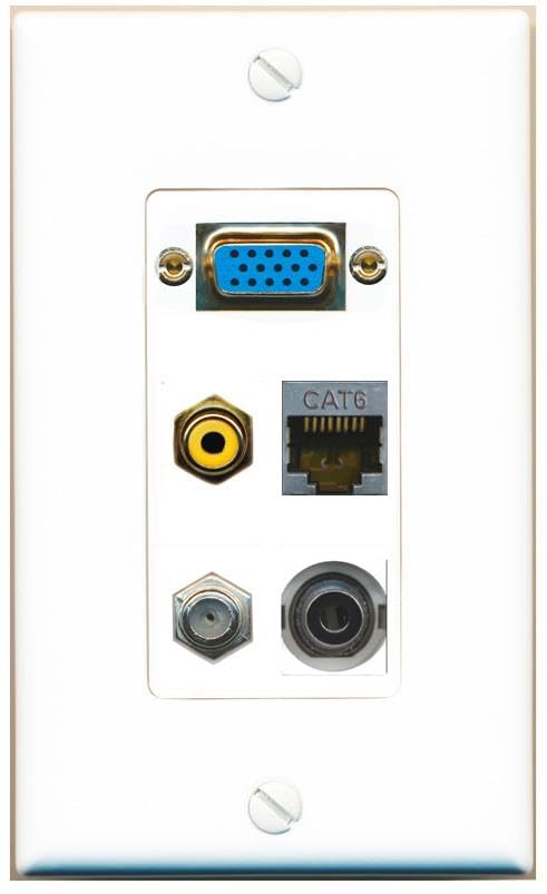 RiteAV SVGA + 3.5mm CAT6-SHIELDED COAX RCA-YELLOW Wall Plate [White]