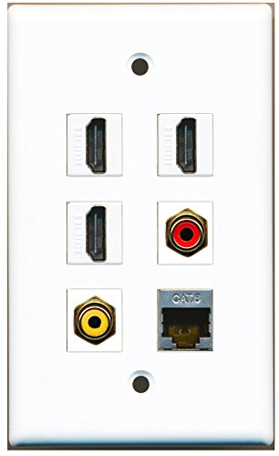 RiteAV - 3 HDMI 1 Port RCA Red 1 Port RCA Yellow 1 Port Shielded Cat6 Ethernet Wall Plate