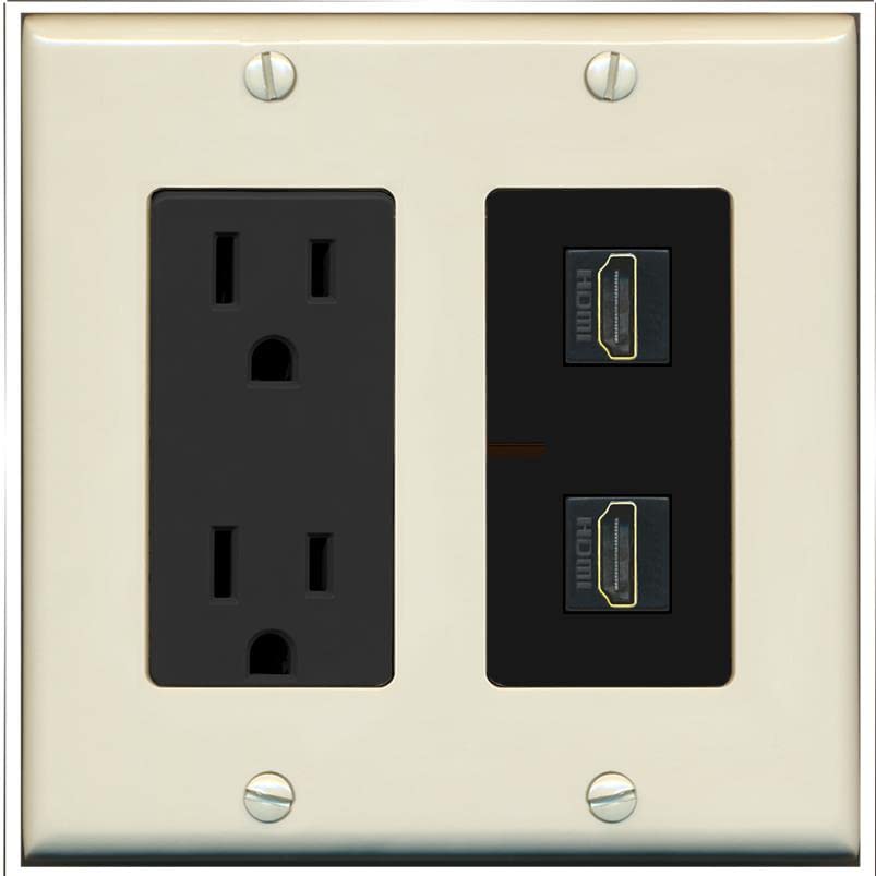 RiteAV HDMI Wall Plate 2 Port - Outlet [Light-Almond/Black]