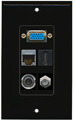 RiteAV (1 Gang Decorative Svga 3.5mm HDMI Coax Shielded Cat6 Wall Plate Black