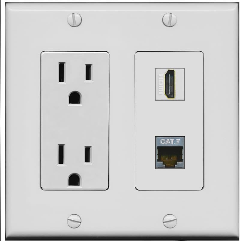 RiteAV HDMI and Cat7 Wall Plate - Outlet [Gray/Gray]