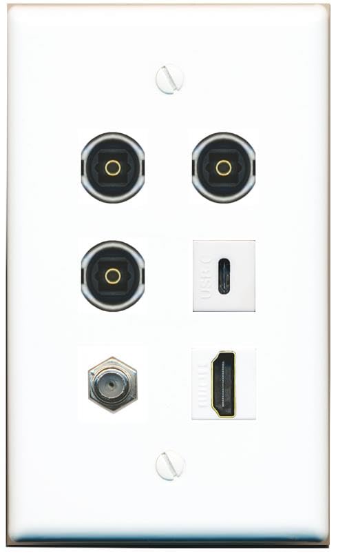 RiteAV Coax HDMI 3 TOSLINK USBC Flat/Solid Wall Plate [White]