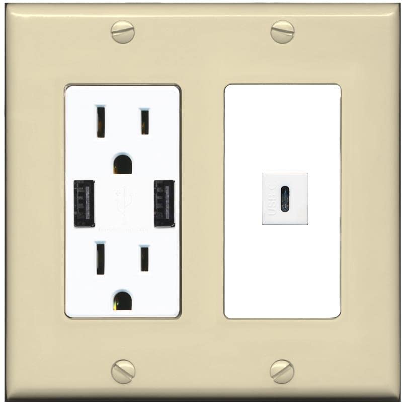 RiteAV USBC Wall Plate - USB Charger [Ivory/White]