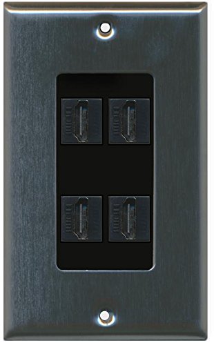 RiteAV - (1 Gang Decorative 4 Hdmi Black Wall Plate Stainless (Black Insert)