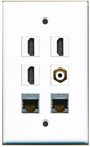 RiteAV - 3 HDMI 1 Port RCA White 2 Port Shielded Cat6 Ethernet Wall Plate