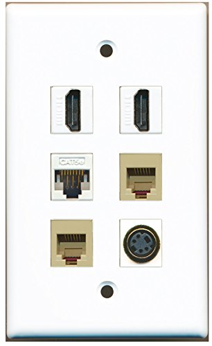 RiteAV - 2 HDMI 2 Port Phone RJ11 RJ12 Beige 1 Port S-Video 1 Port Cat5e Ethernet White Wall Plate