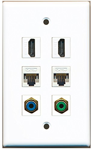 RiteAV - 2 HDMI 1 Port RCA Green 1 Port RCA Blue 2 Port Cat5e Ethernet White Wall Plate