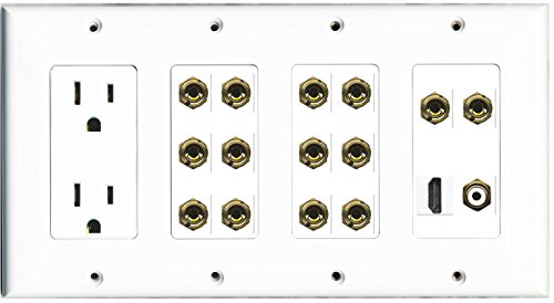 RiteAV - (4 Gang 15A Power Outlet HDMI RCA White 14 Banana Wall Plate White