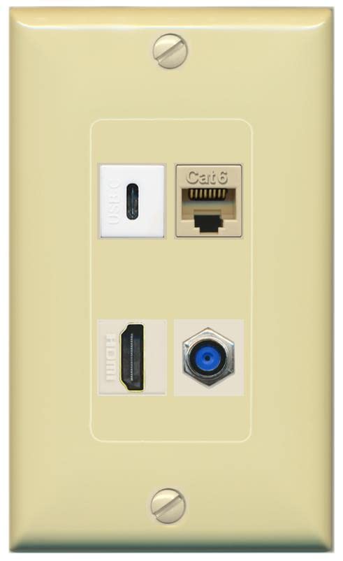 RiteAV USBC HDMI Cat6 Coax F81 Wall Plate - 1 Gang [Ivory/Ivory]