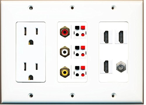 RiteAV - (3 Gang 15 Amp Power Outlet 3 HDMI Coax Composite Video 3 Speaker Wall Plate