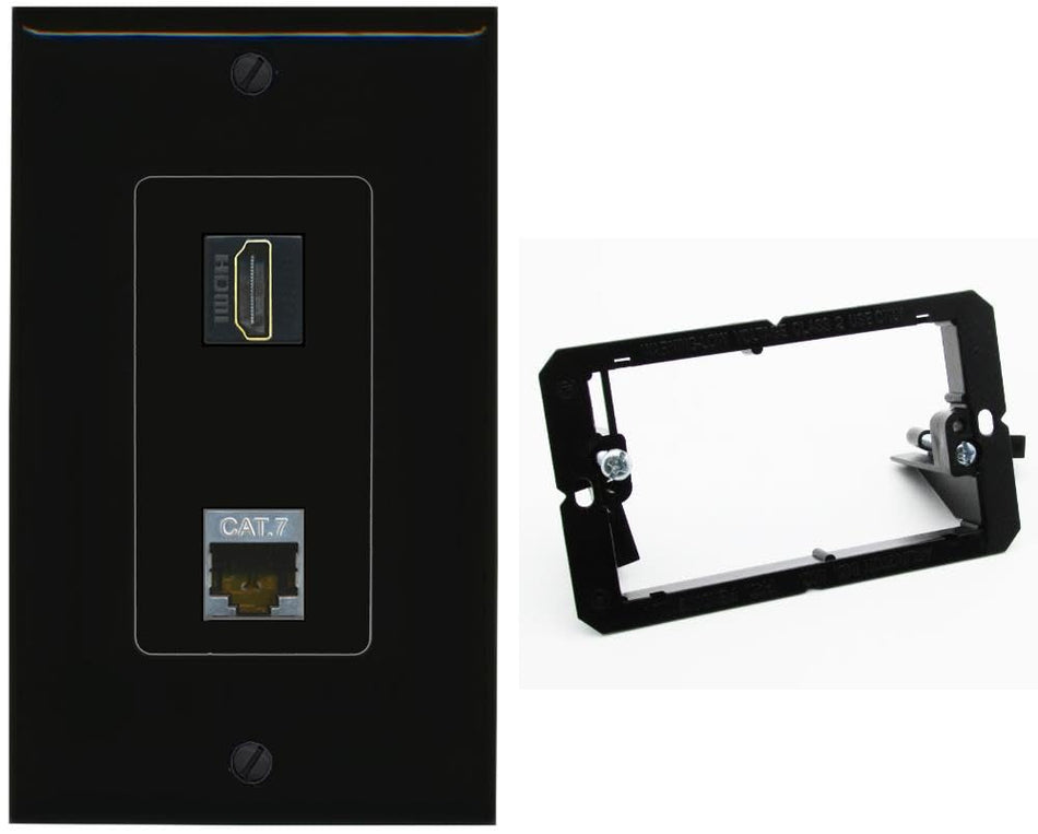 RiteAV HDMI and Cat7 Wall Plate - 1 Gang w-Bracket [Black/Black]