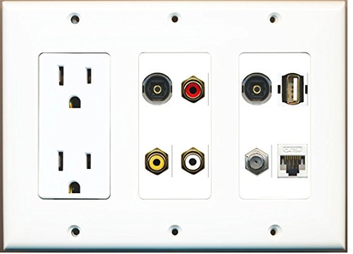 RiteAV (3 Gang 15A Power Outlet Coax Cat5e Composite Video 2 Toslink USB Wall Plate