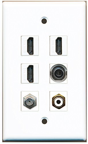 RiteAV - 3 HDMI 1 Port RCA White 1 Port Coax Cable TV- F-Type 1 Port 3.5mm Wall Plate