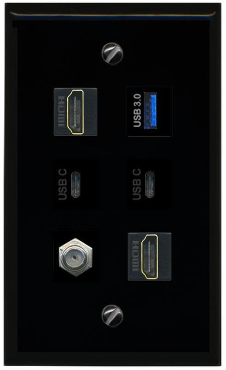 RiteAV Coax 2 HDMI USB 3 2 USBC Flat/Solid Wall Plate [Black]
