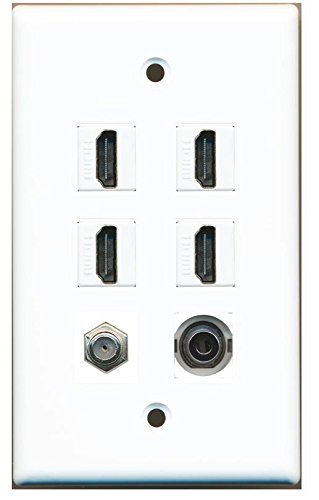RiteAV - 4 HDMI and 1 - Coax Cable TV and 1 3.5MM Stereo Port Wall Plate White
