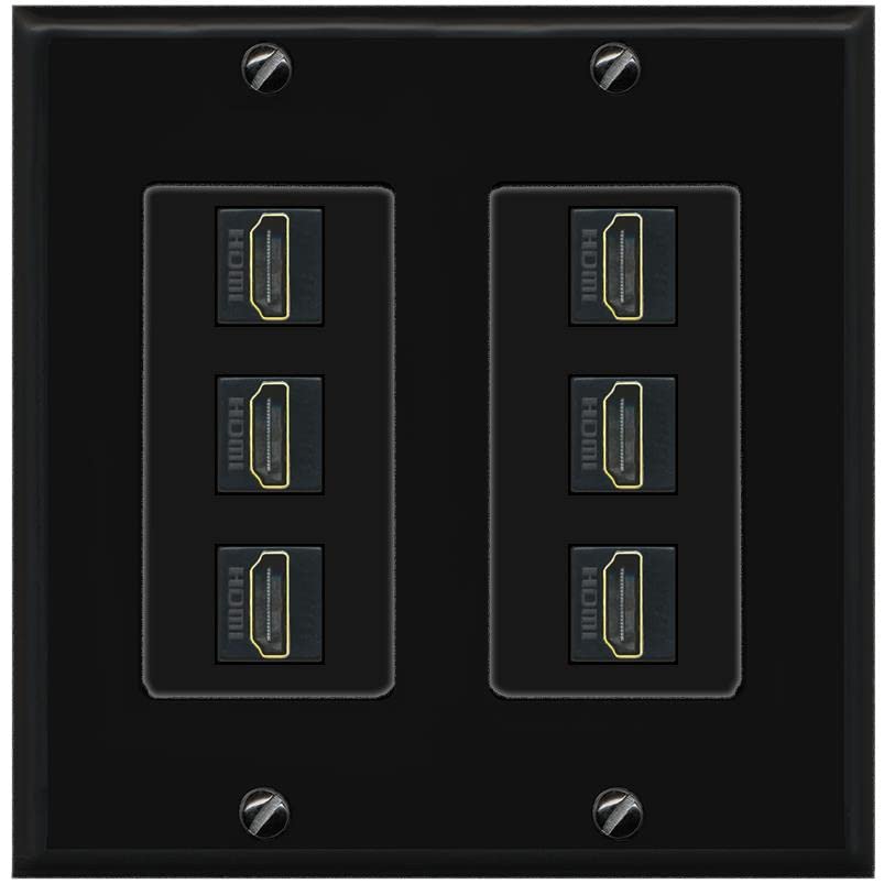 RiteAV HDMI Wall Plate 6 Port - 2 Gang [Black/Black]