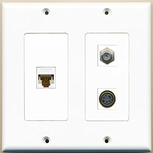 RiteAV - 1 Port Coax Cable TV- F-Type 1 Port S-Video 1 Port Cat6 Ethernet White - 2 Gang Wall Plate
