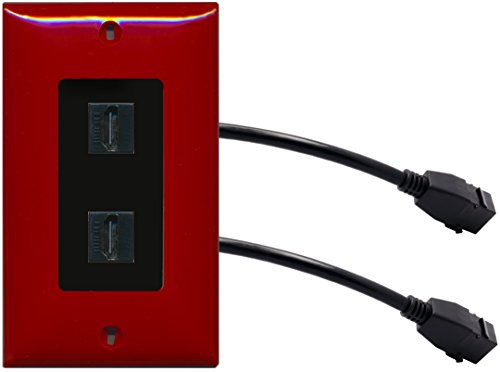 RiteAV (1 Gang Decorative 2 HDMI Black Wall Plate w/Pigtail Extension Cable Red (Black Insert)